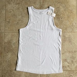 Loft Crew Neck Racer Back White Ribbed Knit Tank